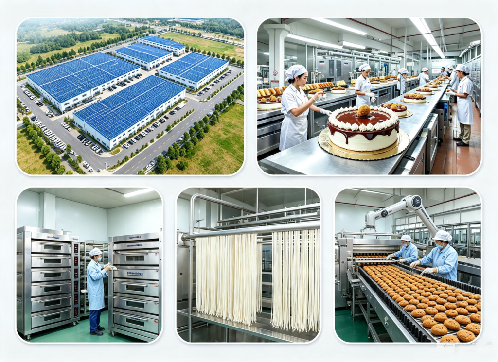 Aerial and interior photos of Hai Chang Hong's own food processing factory in Qingdao — Chinese food wholesaler with owned manufacturing facilities