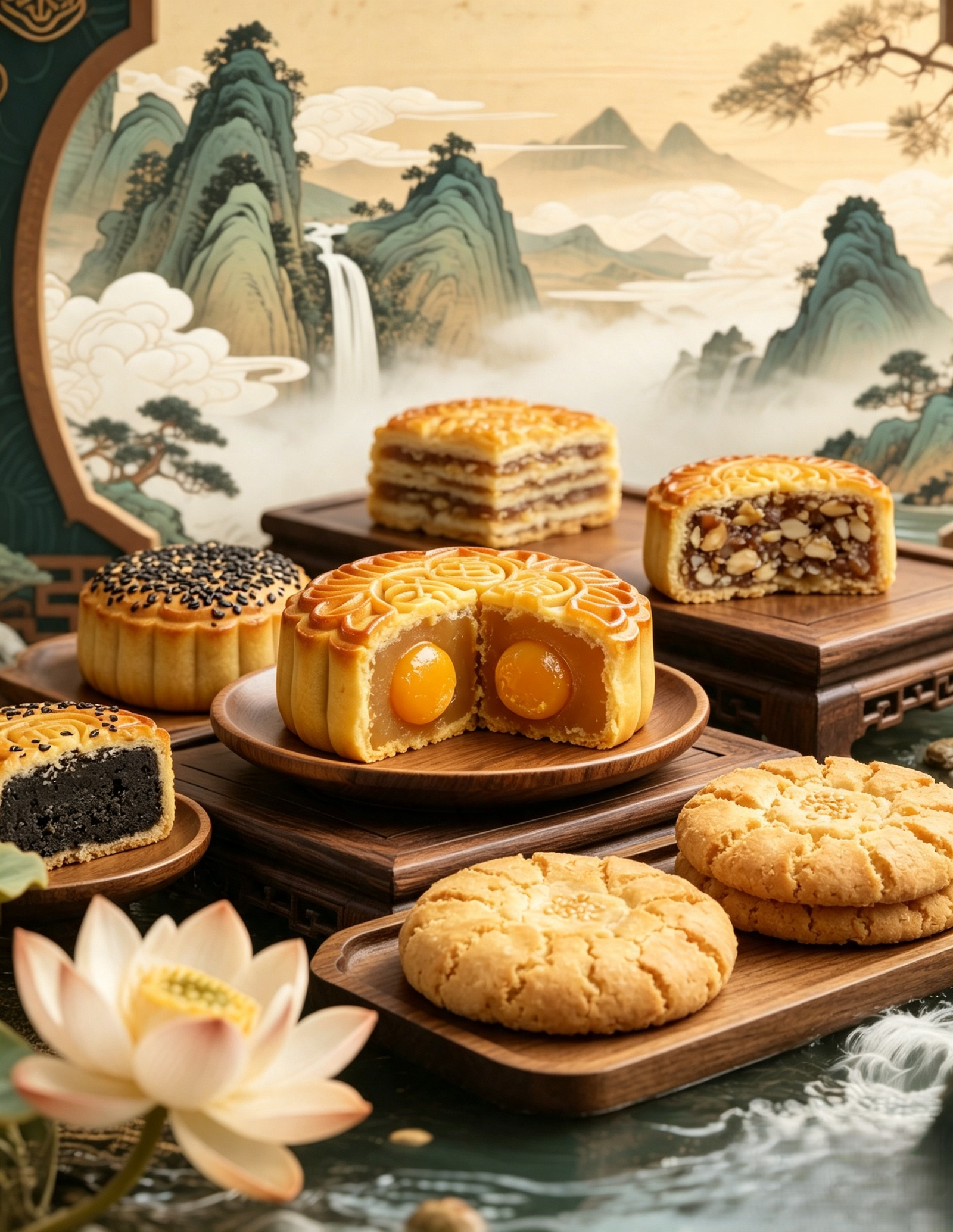 Mooncake and pastry product category of Hai Chang Hong — Mid-Autumn mooncakes, Lantern Festival yuanxiao, tangyuan, cheese balls and walnut cookies for global export